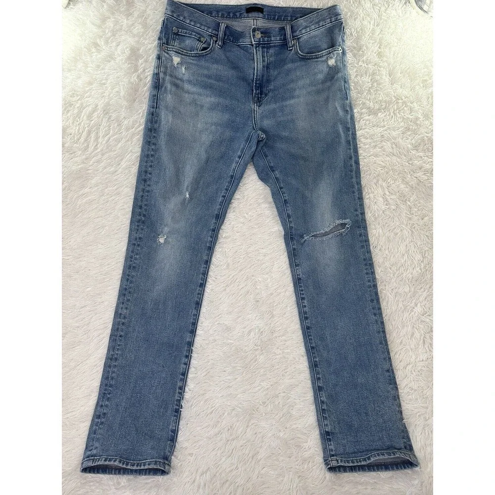 Uniqlo‎ Men’s Jeans Slim Straight Distressed Mid-Rise Medium Wash Pants Size 32